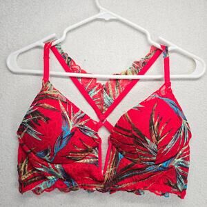 Pink Victoria's Secret Push Up Bra M Red Tropical Print Lace Date Bra